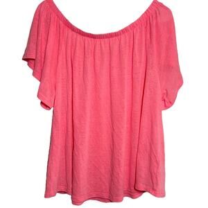 Gap Linen Blend Blouse T-Shirt Neon Pink Flowy Off Shoulder XLarge